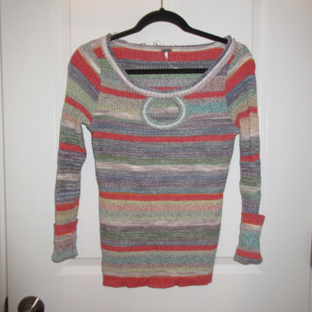 Free People Striped Keyhole Sweater